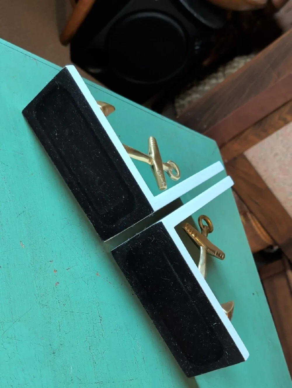 Nautical Brass Anchor Bookends On White Stands